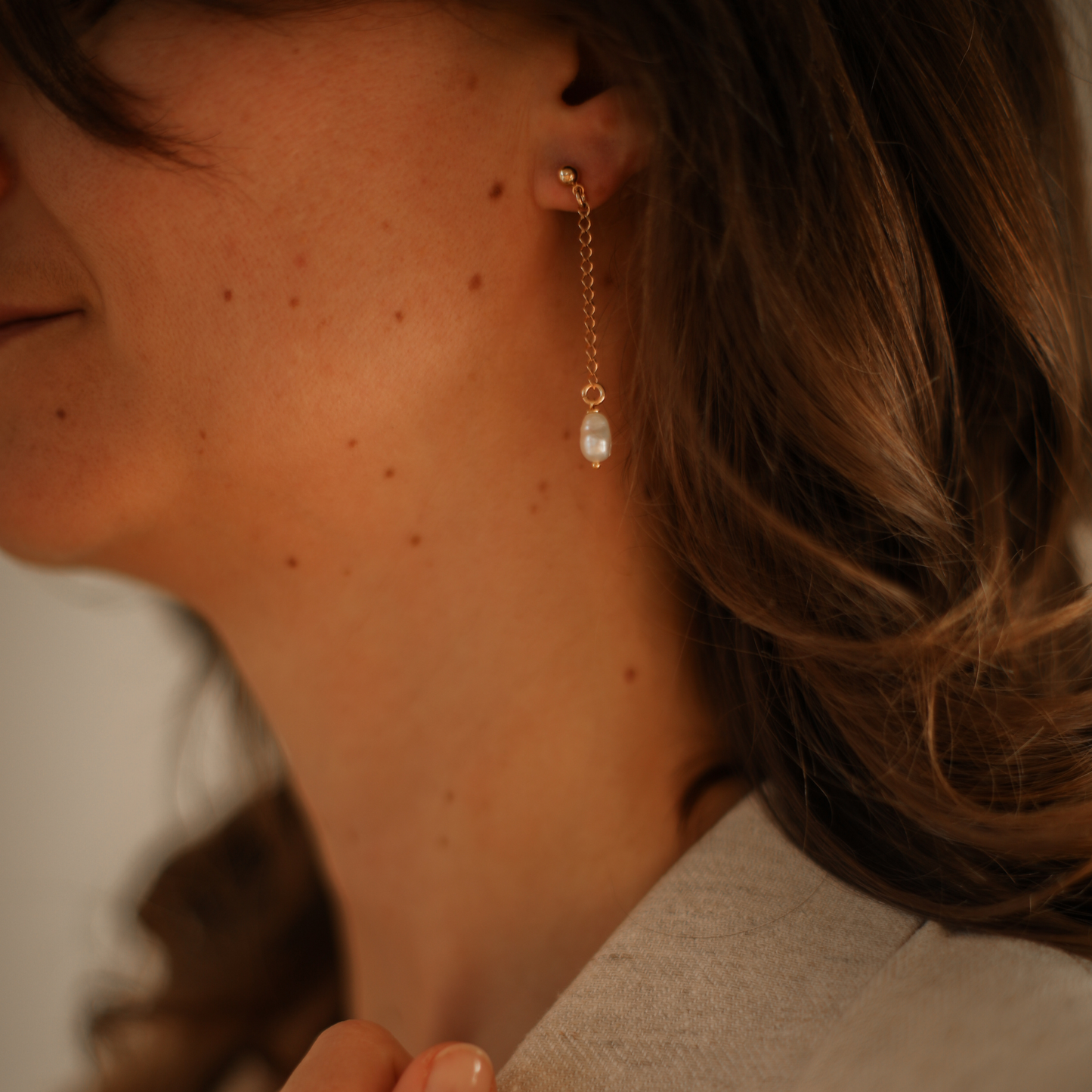 Boucles d'oreilles chainettes perles d'eau douce