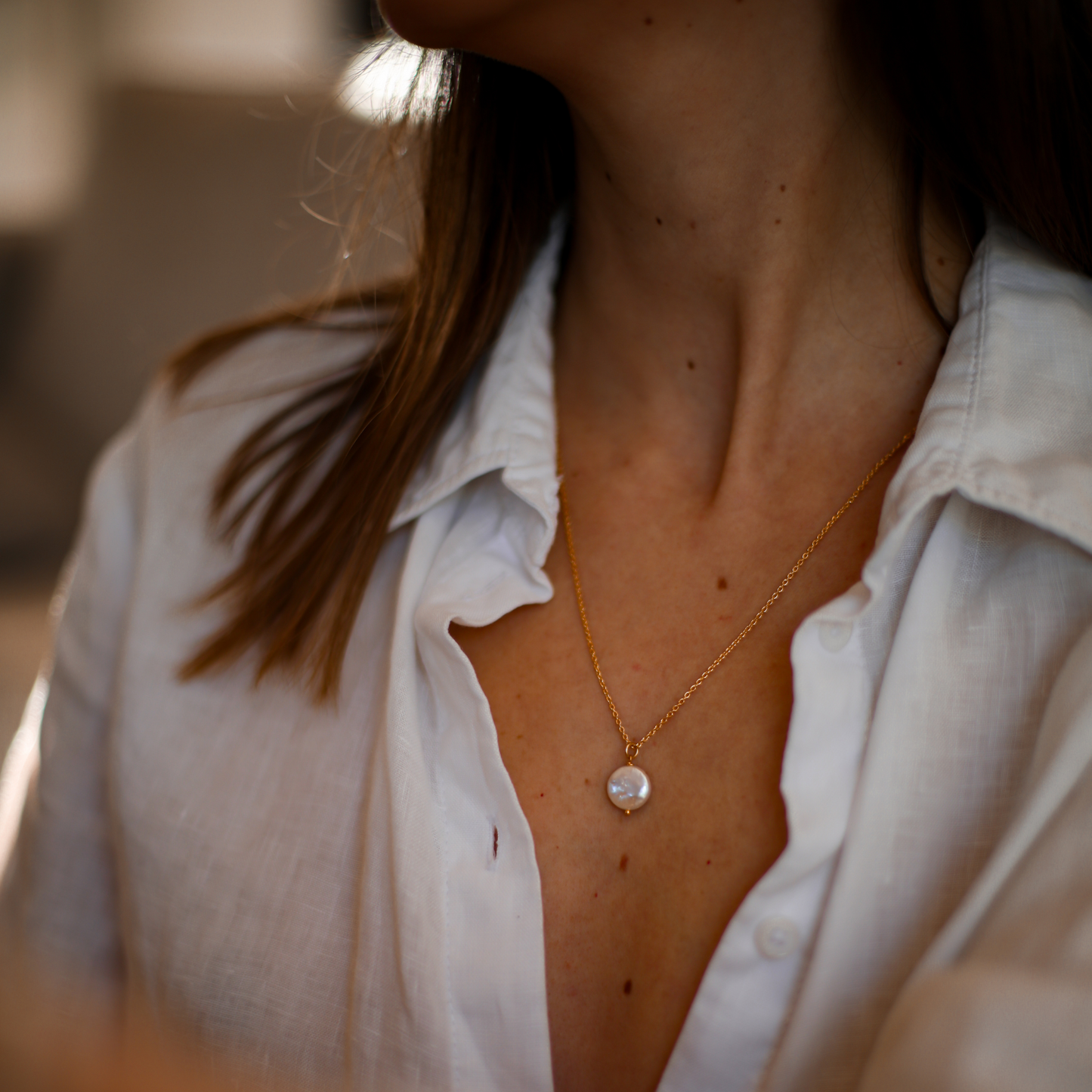 Collier perle d'eau douce plate