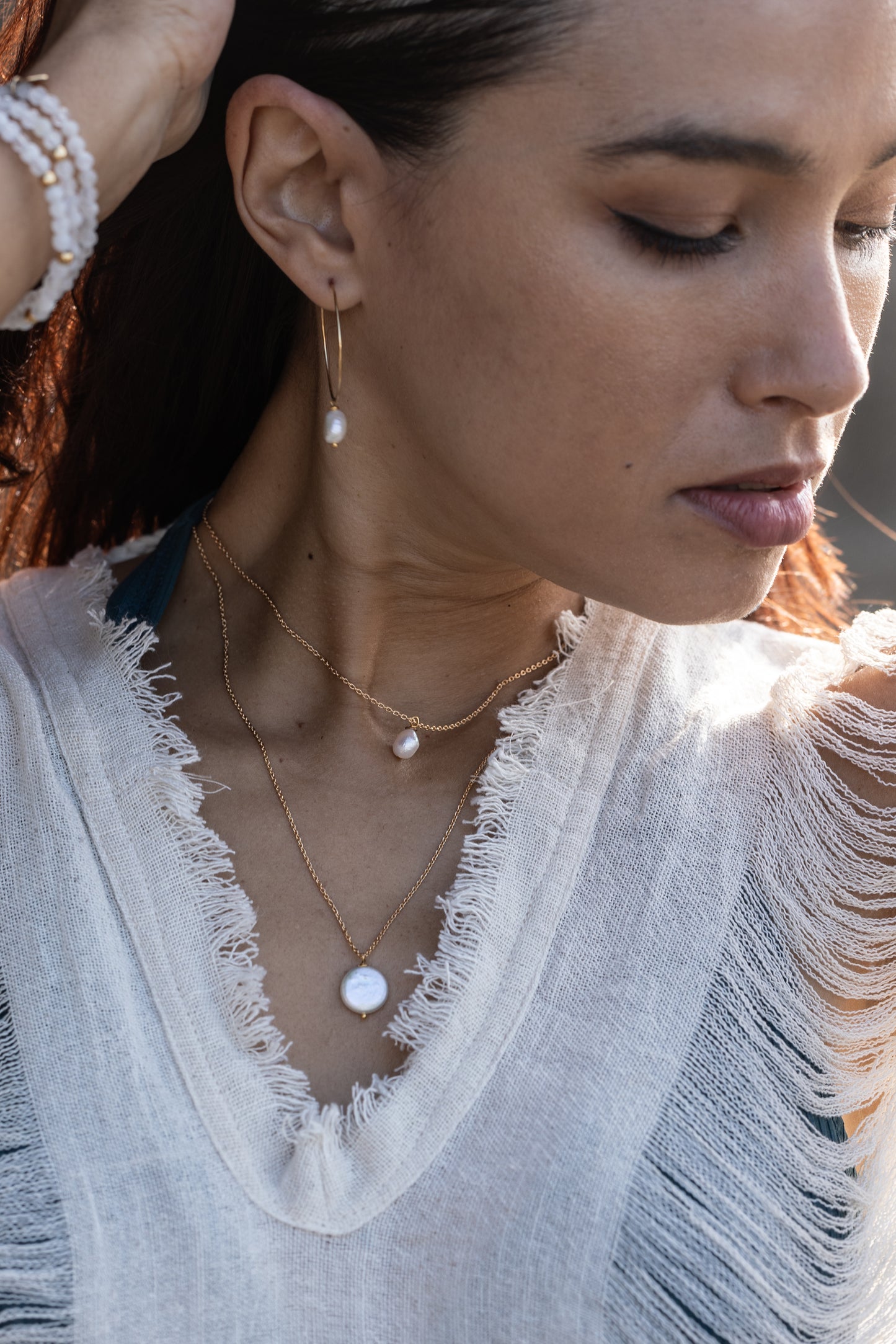 Collier perle d'eau douce plate