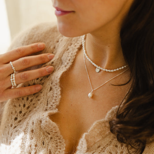 Collier perles d'eau médaille argent 925