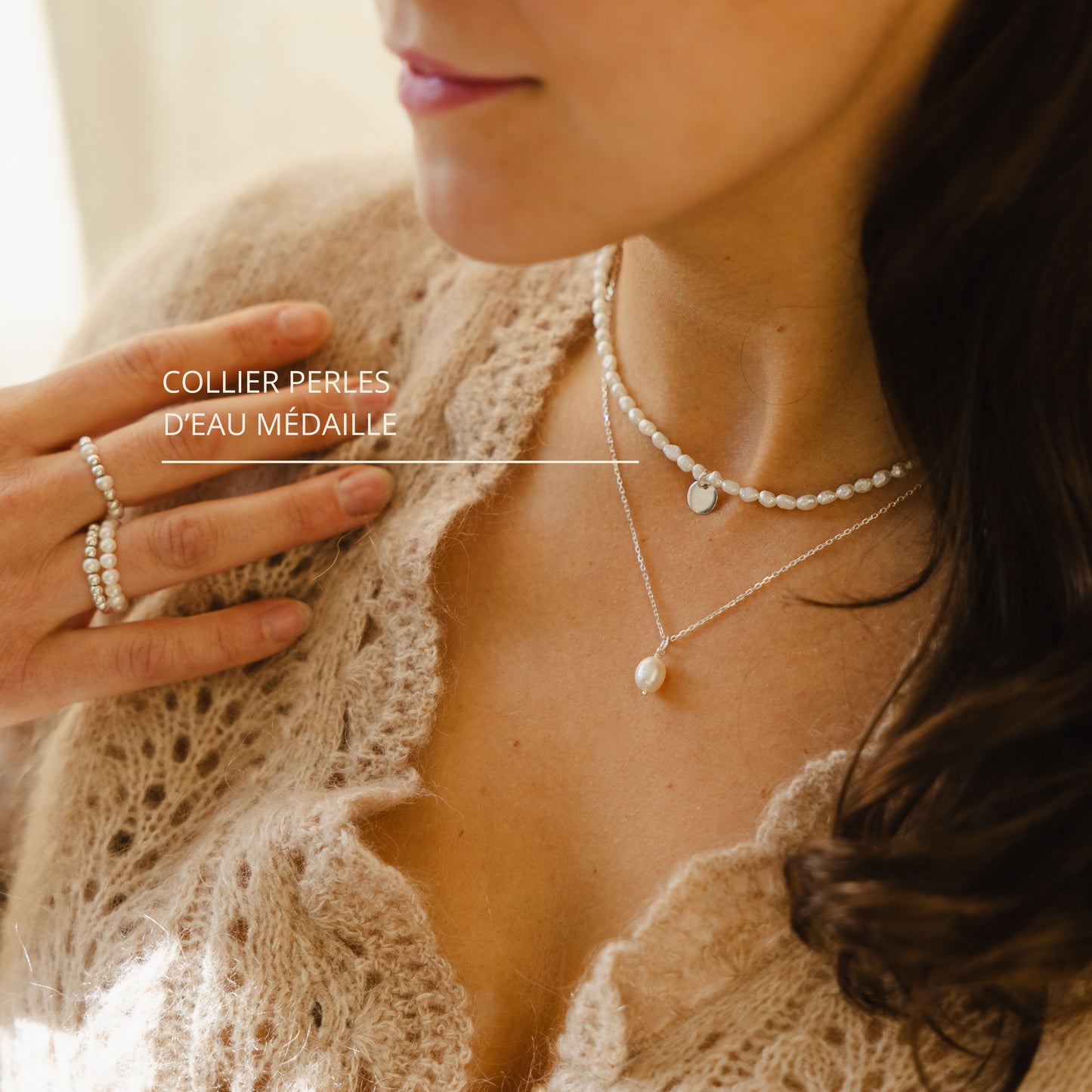 Collier perles d'eau médaille argent 925