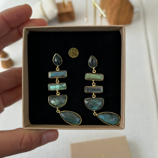Boucles d’oreilles labradorite – Dorées à l’or fin