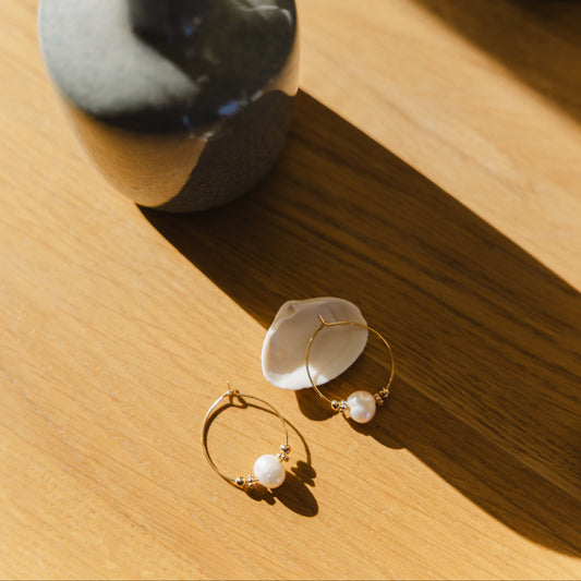 Créoles perles d’eau douce et perles – plaqué or