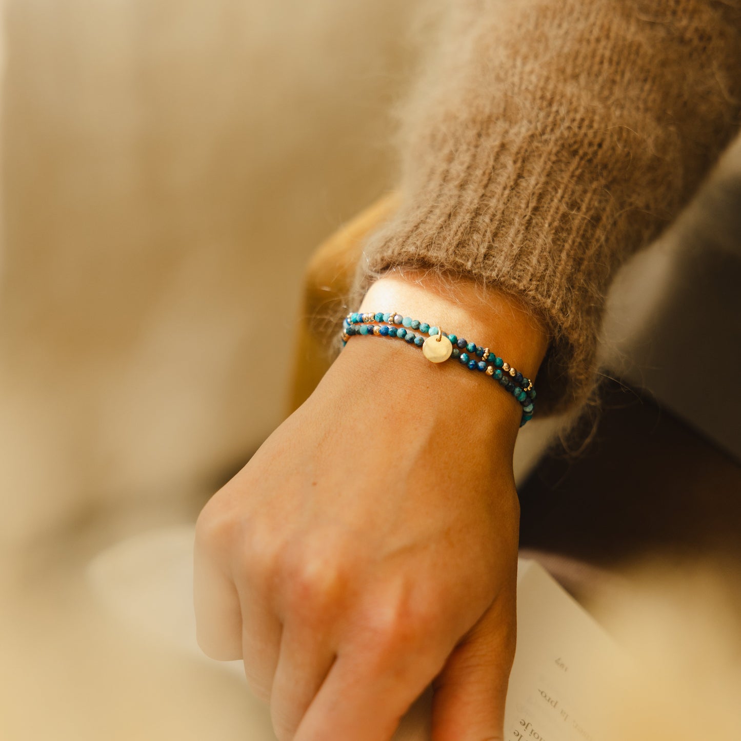 Bracelet double Chrysocholle bleue – pierres naturelles