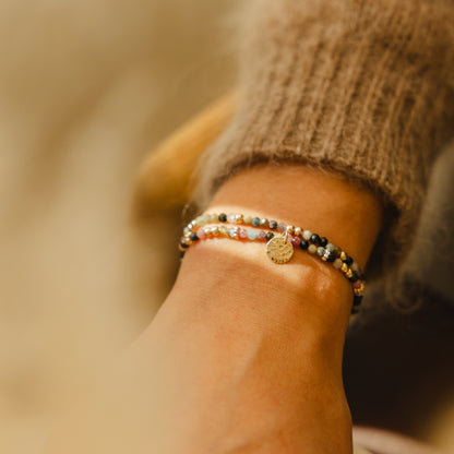 Bracelet double tourmaline multicolore facettée – plaqué or