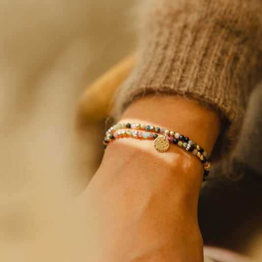 Bracelet double tourmaline multicolore facettée – plaqué or