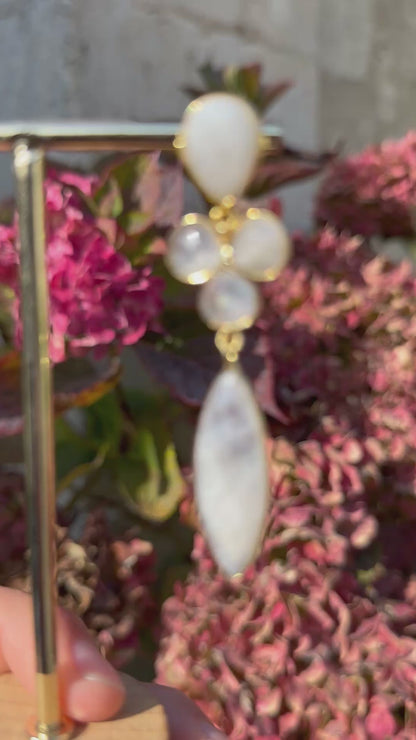 Boucles d’oreilles pierre de lune dorées