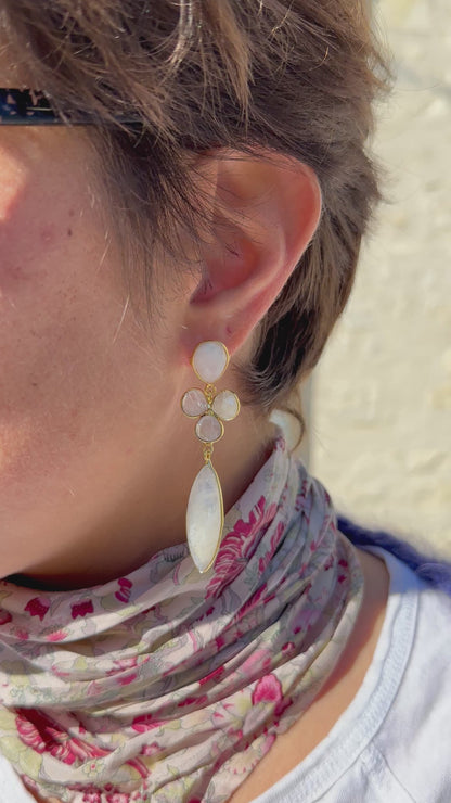 Boucles d’oreilles pierre de lune dorées